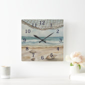 Strand mit Aquarellfarben Quadratische Wanduhr (Zuhause)