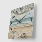 Strand mit Aquarellfarben Quadratische Wanduhr (Winkel)