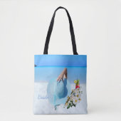 Strand mit Bouquet und Drink (Text) Tasche (Vorderseite)