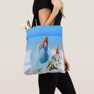 Strand mit Bouquet und Drink (Text) Tasche