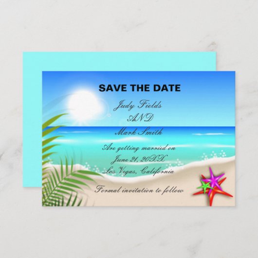 Strand mit bunter Starfish Save the Date Karte (Vorne/Hinten)