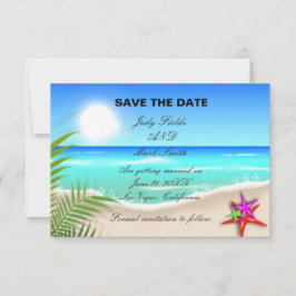 Strand mit bunter Starfish Save the Date Karte