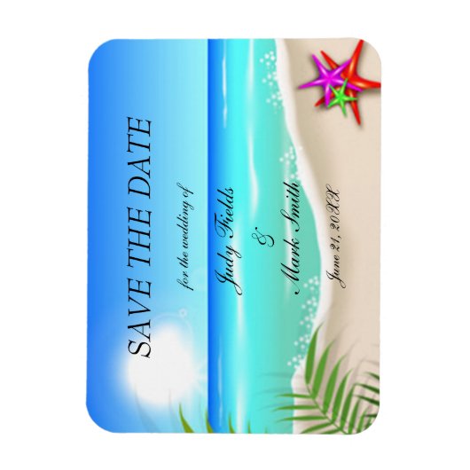 Strand mit farbenfrohen Sternfischen Retten Sie da Magnet (Vertikal)