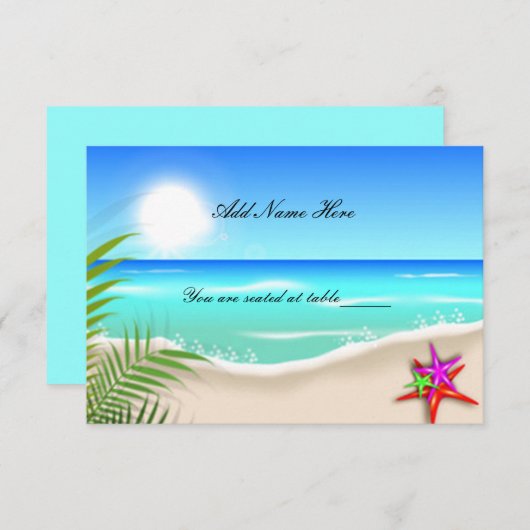 Strand mit farbenfroher Platzkarte aus Starfish (Vorne/Hinten)