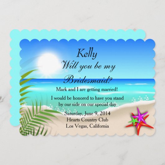 Strand mit farbenfroher Starfish Bridesmaid Card Einladung (Vorne/Hinten)