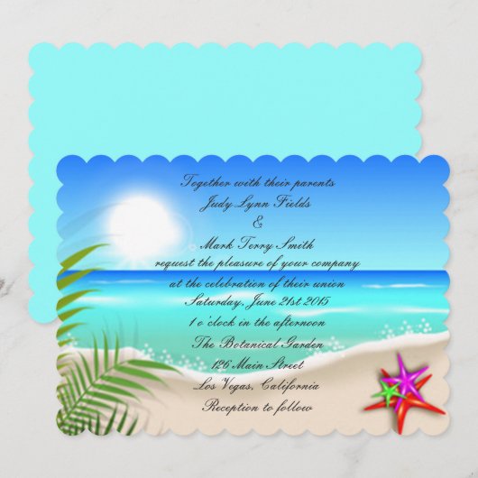 Strand mit farbenfroher Starfish Einladung (Vorne/Hinten)