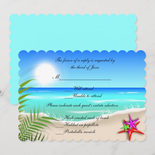 Strand mit farbenfroher Starfish Response Card Einladung (Vorne/Hinten)