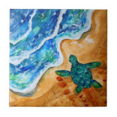 Strand mit grüner Schildkröte und blauen Ozeanwell Fliese (Vorderseite)