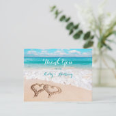 Strand mit Herz auf dem Sand Danke Karte (Stehend Vorderseite)