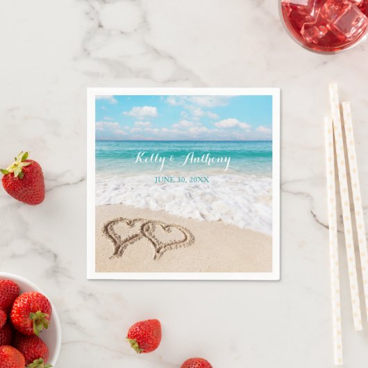 Strand mit Herz auf dem Sand Serviette (Beispiel)