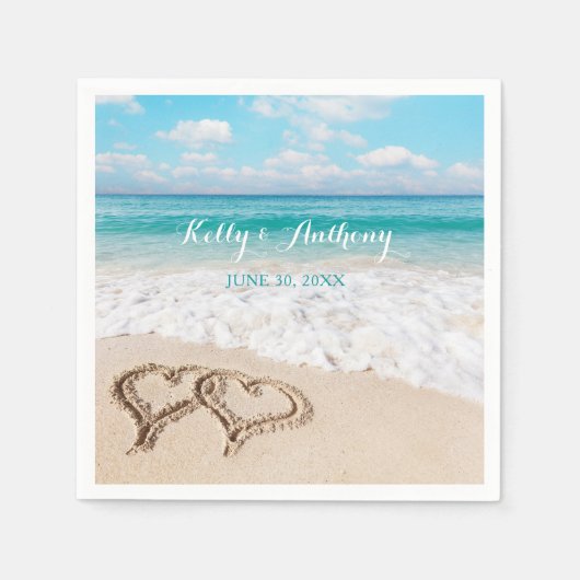 Strand mit Herz auf dem Sand Serviette (Vorderseite)