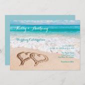 Strand mit Herz auf der Sandhochzeit Einladung (Vorne/Hinten)