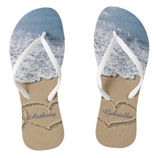 Strand mit Herz in Sand Personalisierte Flip Flops Badesandalen (Fußbett)