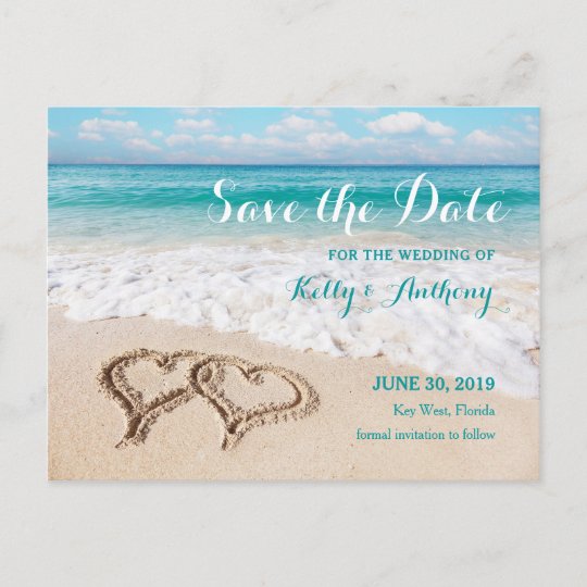 Strand Mit Herzen Auf Der Sand Save The Date Karte Zazzle De