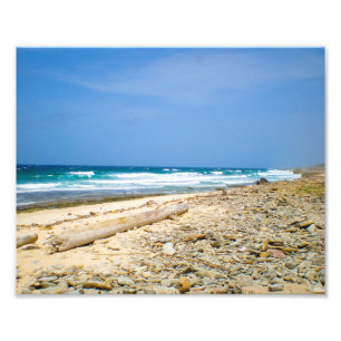 Strand mit Meereswellen und Treibholz, karibische Fotodruck