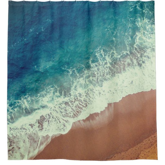 Strand mit Meerwasser Sand am Meer blau braun Duschvorhang (Vorderseite)