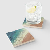 Strand mit Meerwasser und sommerlichen Badestrände Steinuntersetzer (Seitenansicht)