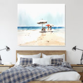 Strand mit Menschen und Regenschirmen am Wasser Leinwanddruck (Insitu (Schlafzimmer))
