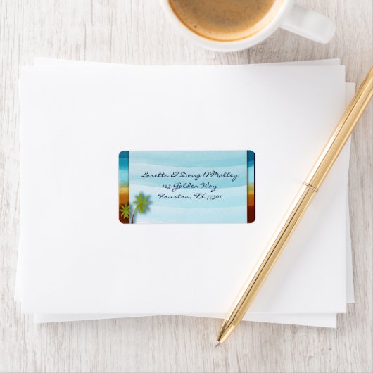 Strand mit Palm Tree Designer-Label Adressaufkleber (Insitu)