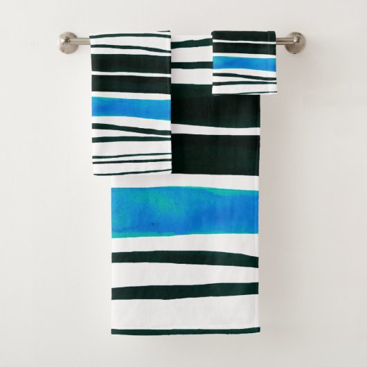 Strand mit schwarzen, weißen und mediterranen Stre Badhandtuch Set (Insitu)