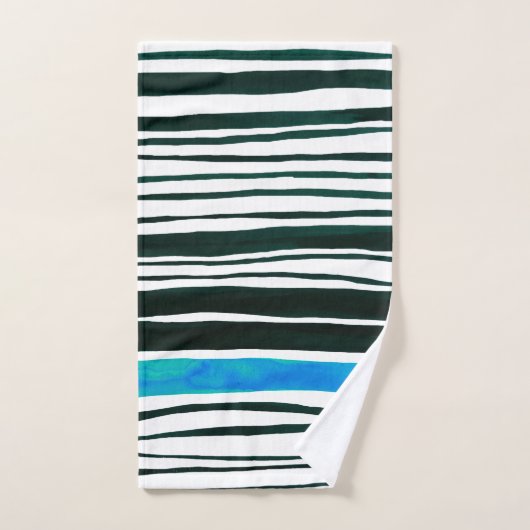 Strand mit schwarzen, weißen und mediterranen Stre Badhandtuch Set (Handtuch)