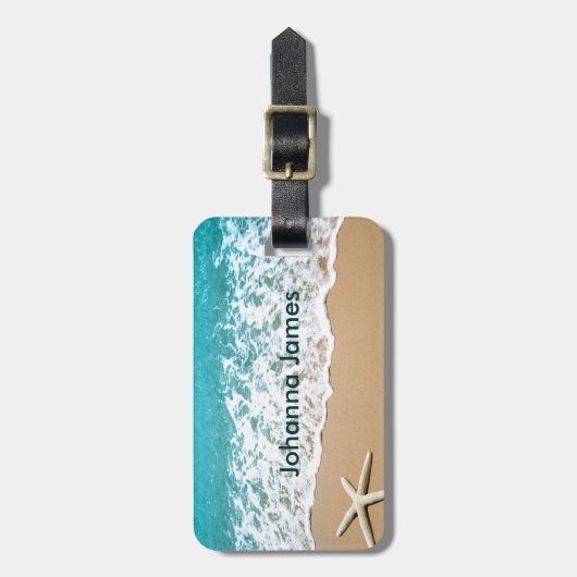 Strand mit Starfish auf Sand Gepäckanhänger (Vorderseite vertikal)