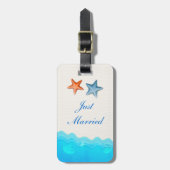Strand mit Starfish Hochzeit nur verheiratet Gepäckanhänger (Vorderseite vertikal)