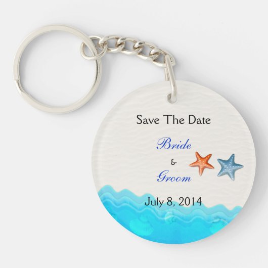 Strand mit Starfish Save the Date Schlüsselanhänger (Vorderseite)