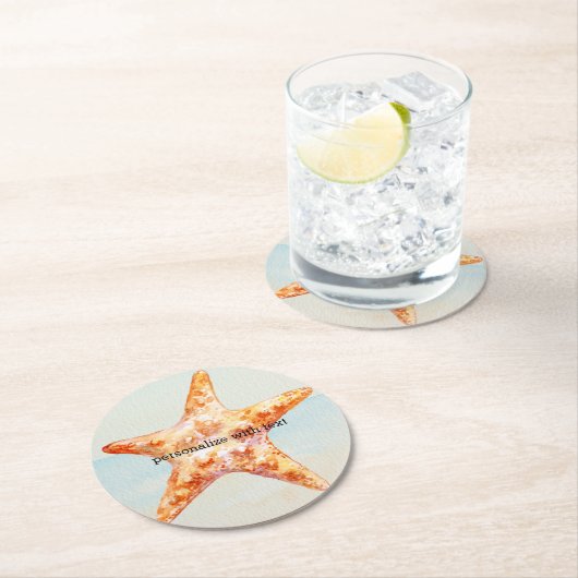 Strand mit Sternenfisch Runder Pappuntersetzer (Vor Ort)