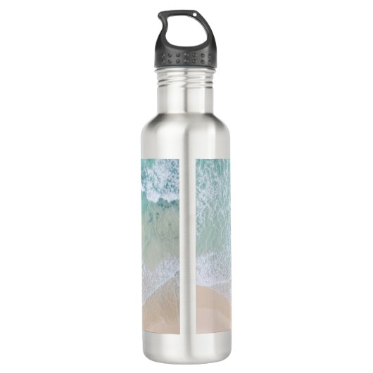 Strand mit weißem und grünem Lace Sand und Meer Edelstahlflasche (Rückseite)