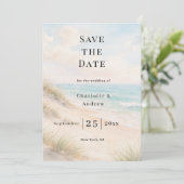Strand moderne Küstenhochzeit Save The Date (Stehend Vorderseite)