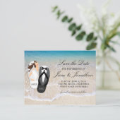 Strand "Mr. and Mrs." Hochzeit Save the Date Ankündigungspostkarte (Stehend Vorderseite)