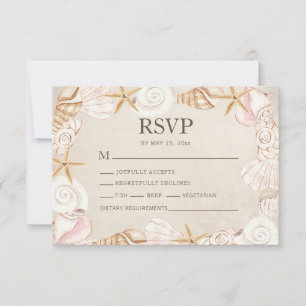 Strand Muschel Menüauswahl Hochzeit RSVP Karte