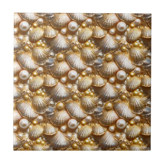 Strand Muscheln Gold Perlen Glanz Muscheln Fliese (Vorderseite)