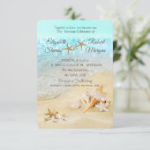 Strand Muscheln Sand Hochzeitseinladung Einladung (Stehend Vorderseite)