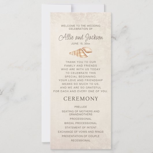 Strand Muscheln Sand Hochzeitsprogramm Brautparty (Vorderseite)