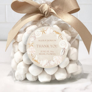 Strand Muscheln Sand Meer Hochzeit Danke Runder Aufkleber