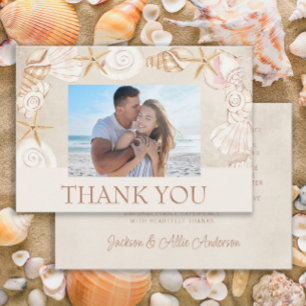 Strand Muscheln Sand Meereshochzeit Foto Dankeskarte
