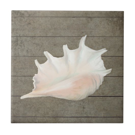 Strand Nautic Seashell Conch Tropical Island Holz Fliese (Vorderseite)