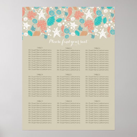 Strand Nautical Coastal Sea Hochzeitssessencharts Poster (Vorne)