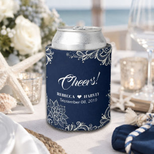 Strand nautisch weiße Spitze navyblaue Hochzeit Dosenkühler
