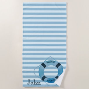 Strand Navy, Blau Gestreift-Personalisiert Strandtuch