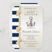 Strand, Navy Rope, Anchor Stripes Brautparty Einladung (Vorne/Hinten)