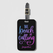 Strand nennt Custom Blue Lila Whimsical Text Gepäckanhänger (Vorderseite Vertikal)