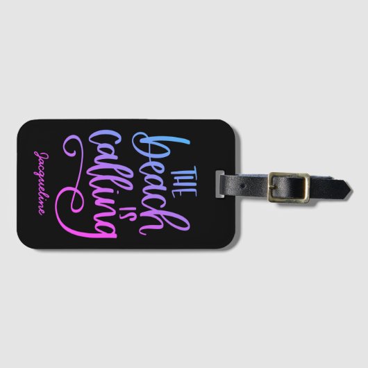 Strand nennt Custom Blue Lila Whimsical Text Gepäckanhänger (Vorderseite (Horizontal))