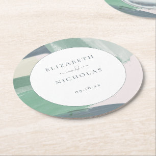Strand Ocean Glas   Monogramm-Hochzeit Runder Pappuntersetzer