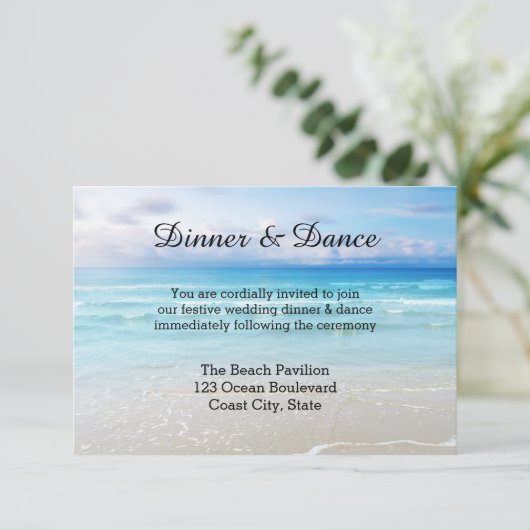 Strand oder Hochzeit in Urlaubsort Einladung (Stehend Vorderseite)