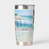 Strand- oder Hochzeit in Urlaubsort-FotoCollage Thermobecher (Links)