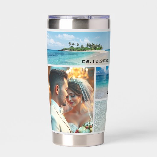 Strand- oder Hochzeit in Urlaubsort-FotoCollage Thermobecher (Vorderseite)