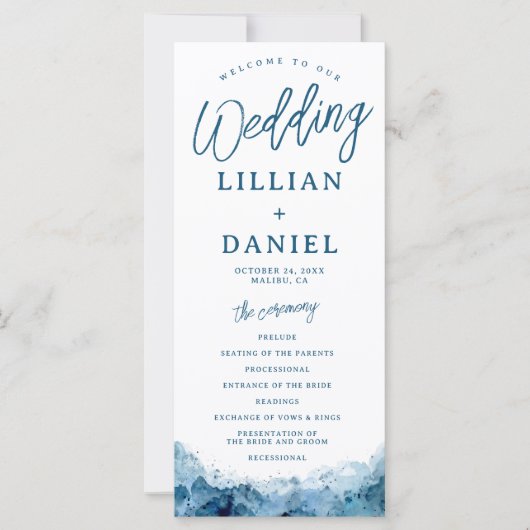 Strand-Ozean-Aquarell-Hochzeitsprogramm (Vorderseite)